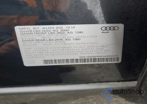 2015 Audi Q5 Premium Plus z USA, uszkodzony, nr VIN WA1DGAFP6FA086855